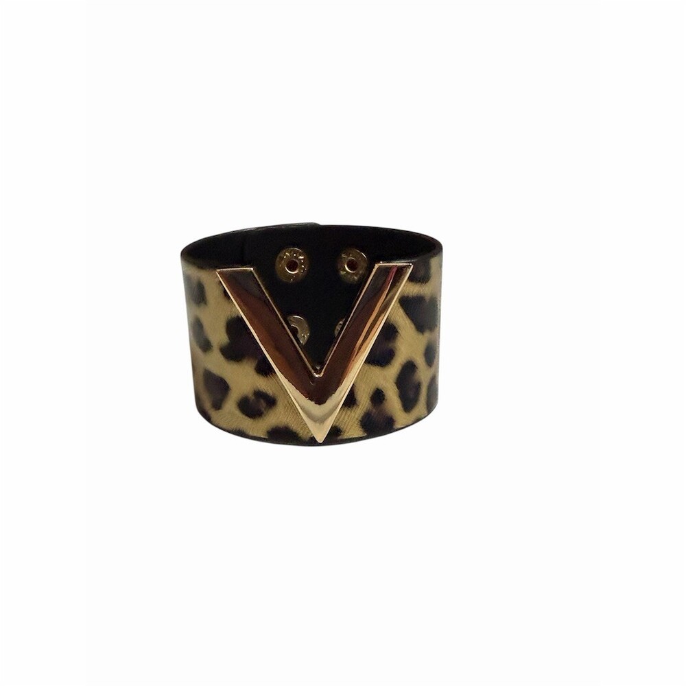 Leopard Print Wrap Cuff Bracelet Multicolor Gold Tone Chevron Snap Closure - Picture 6 of 8